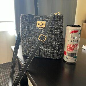 Women Black PU Leather Crossbody Bucket Bag with Adjustable Shoulder Strap